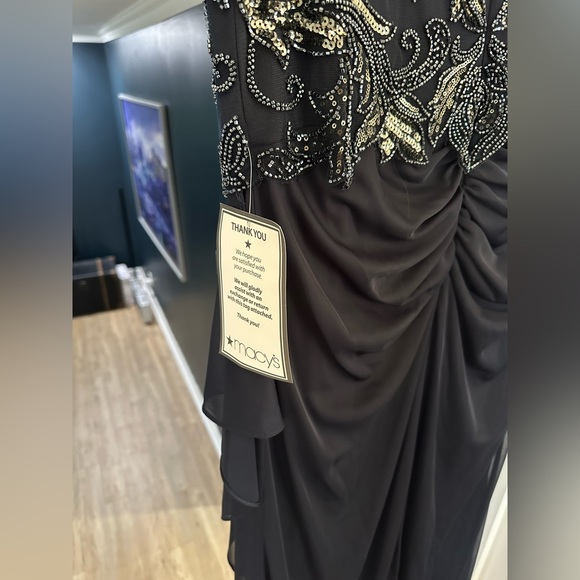 Xscape Dress Navy Blue Illusion Beaded Chiffon Ruched Gown NWT Formal - Picture 9 of 11